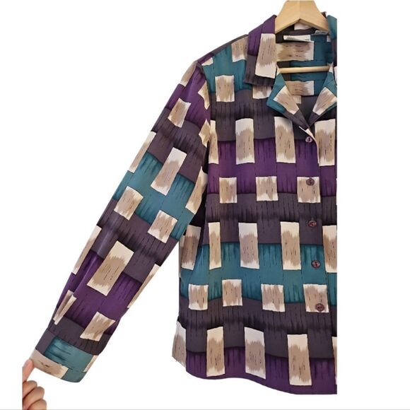 Alfred Dunner Button Down Top Vintage Patterned Collar Business Casual Size 14P - Picture 6 of 11
